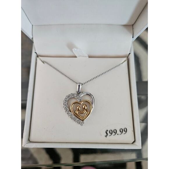 Women's 18" Diamond Mother & Child Heart Necklace Gold Over Sterling - Picture 2 of 3